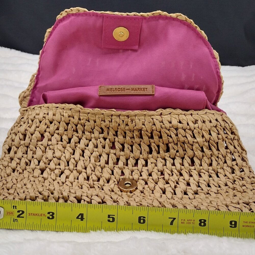 Melrose and Market Woven Envelope Clutch Pink Lined Boho Resortcore Vacation Bag - Picture 5 of 9